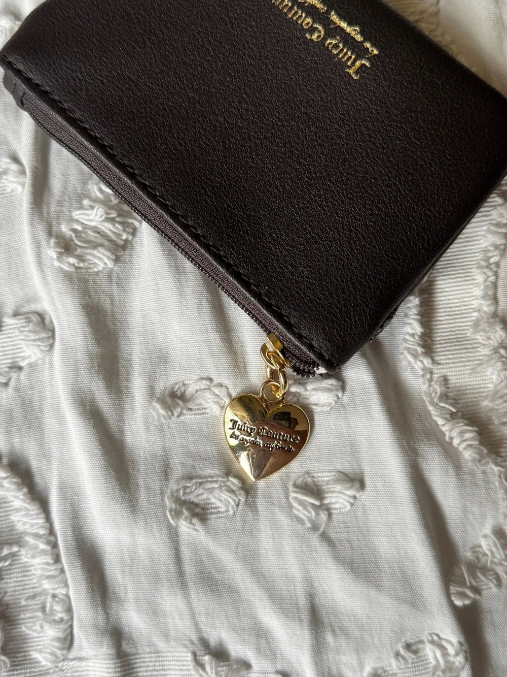 Juicy Couture Black Zip Pouch with Gold Heart Charm